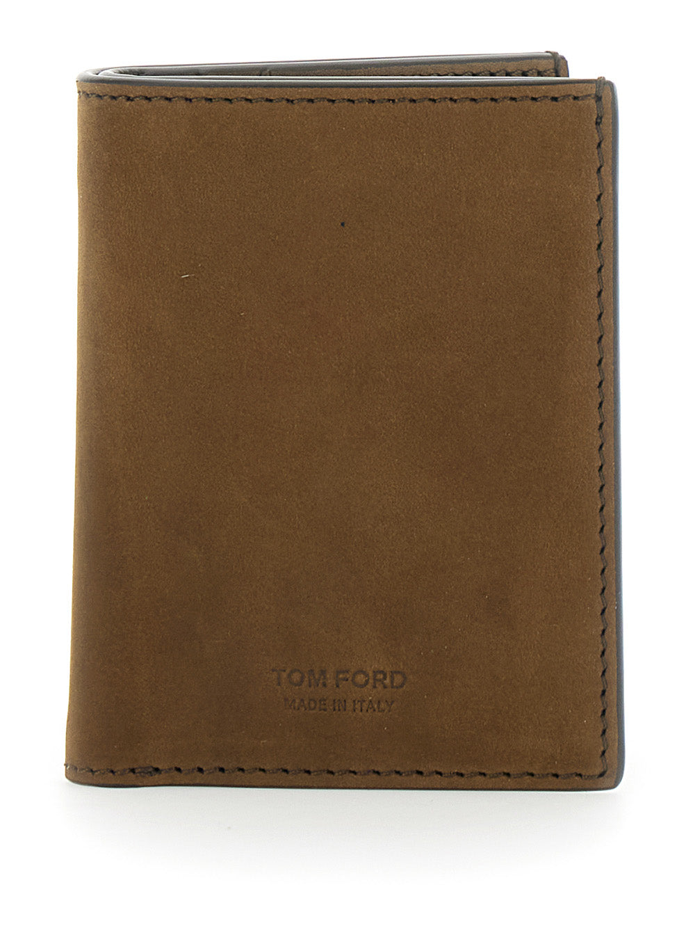 Brown Leather Card Holder with Logo Lettering on the Front for Men Calf Products