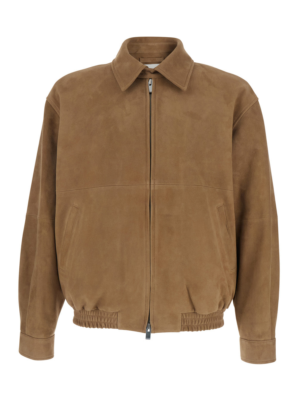 Brown Suede Jacket with Classic Collar and Two Welt Pockets for Men Beige Goat Outerwear