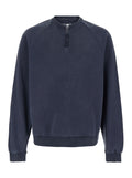 Mens Blue Cotton Crewneck Sweatshirt with Half Zip Blu Sweatshirts