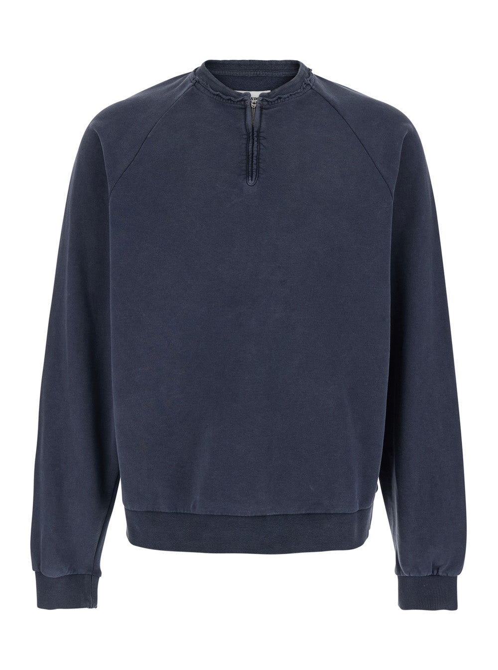 Mens Blue Cotton Crewneck Sweatshirt with Half Zip Blu Sweatshirts