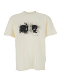 White Crewneck T-Shirt with Print on the Front in Cotton Man Tshirts And Polo Shirts