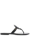 Womens Black Leather Miller Thong Sandal with Tone-on-Tone Logo Flat Shoes