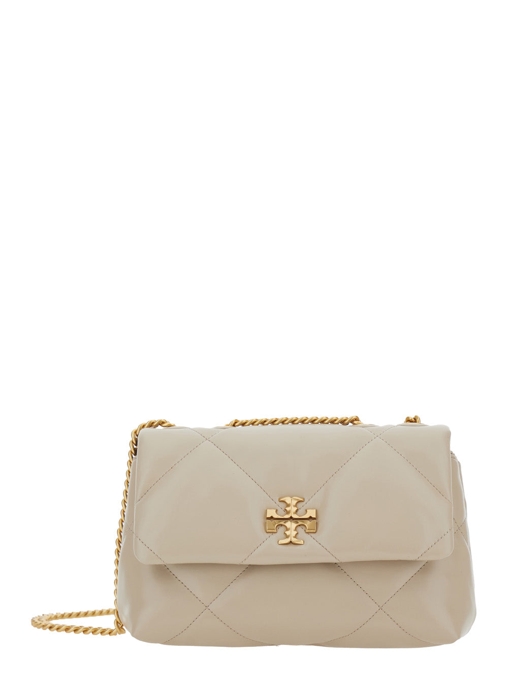Kira Diamond Shoulder Bag with Double T Logo in Quilted Beige Leather for Women Cow