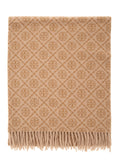 Beige Scarf with All-Over T Motif Monogram and Fringed Edges in Wool Woman Cashmere Scarfs Foulards