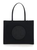 Ella Small Tote Bag with Two Top Handles and Maxi Logo Printed on Front in Black Fabric for Women Nylon