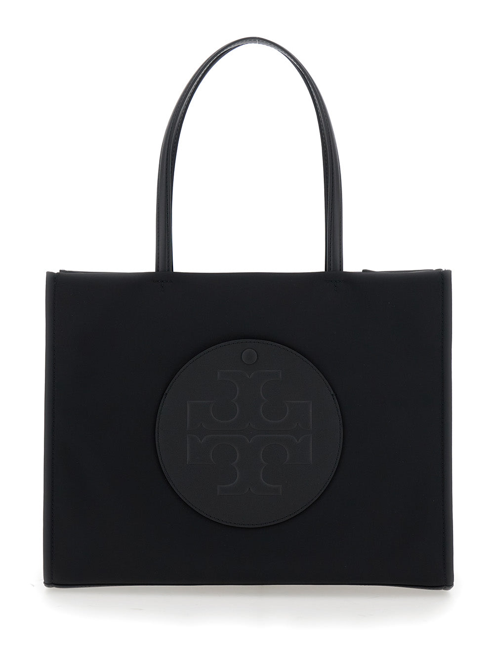 Ella Small Tote Bag with Two Top Handles and Maxi Logo Printed on Front in Black Fabric for Women Nylon
