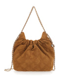 Shoulder Bag Fleming Mini with Chain Strap and Metal Logo Pendant in Brown Suede for Women Bovine