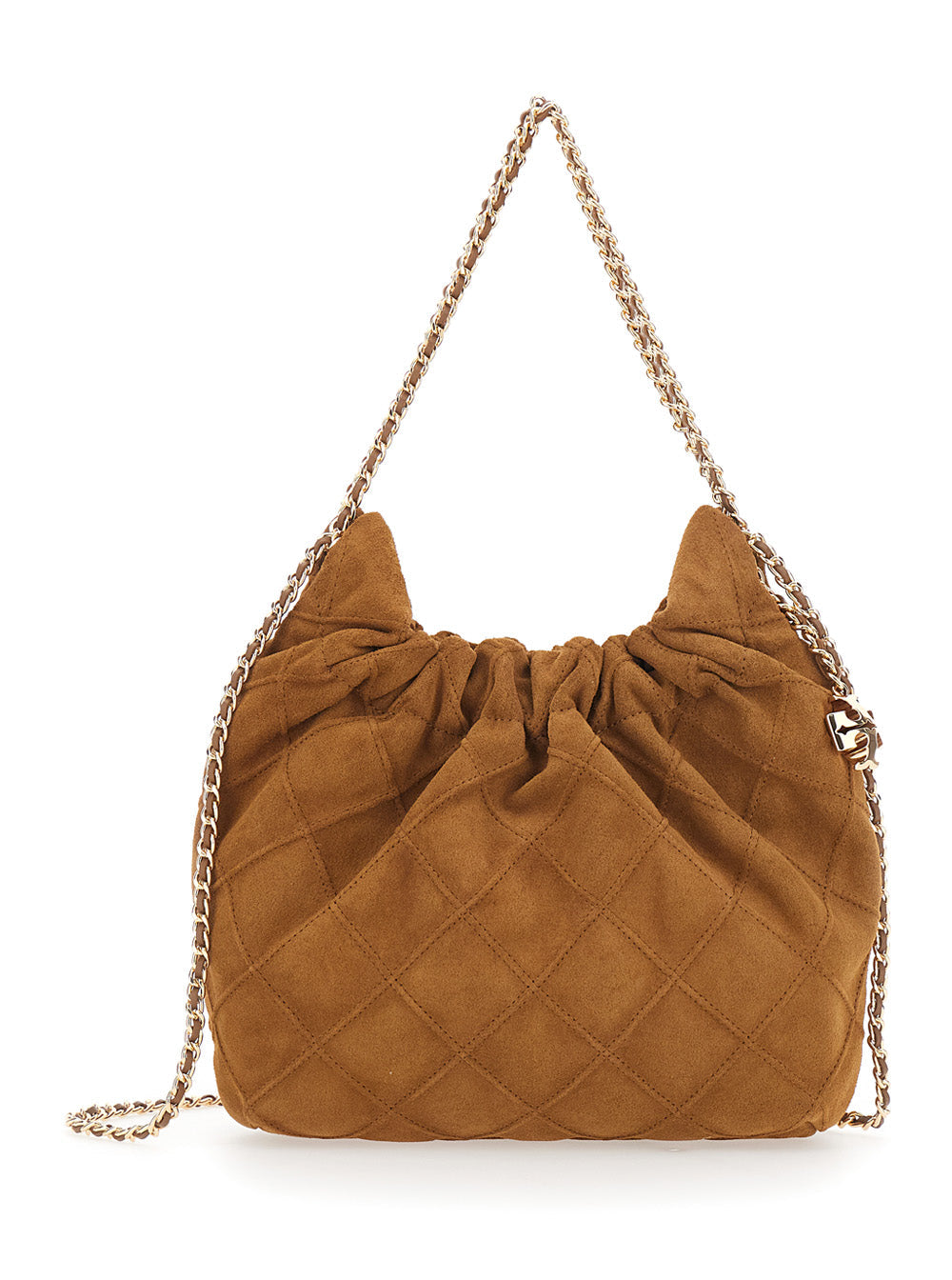 Shoulder Bag Fleming Mini with Chain Strap and Metal Logo Pendant in Brown Suede for Women Bovine