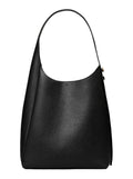 Rony Black Shoulder Bag with Thin Strap and Logo Button in Leather Woman Cow