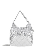Shoulder Bag Fleming Mini with Chain Strap and Metallic Logo Pendant in Silver for Women Cow