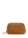 Fleming Shoulder Bag with Chain Strap and Suede Logo Charm Brown Women Bovine Crossbody