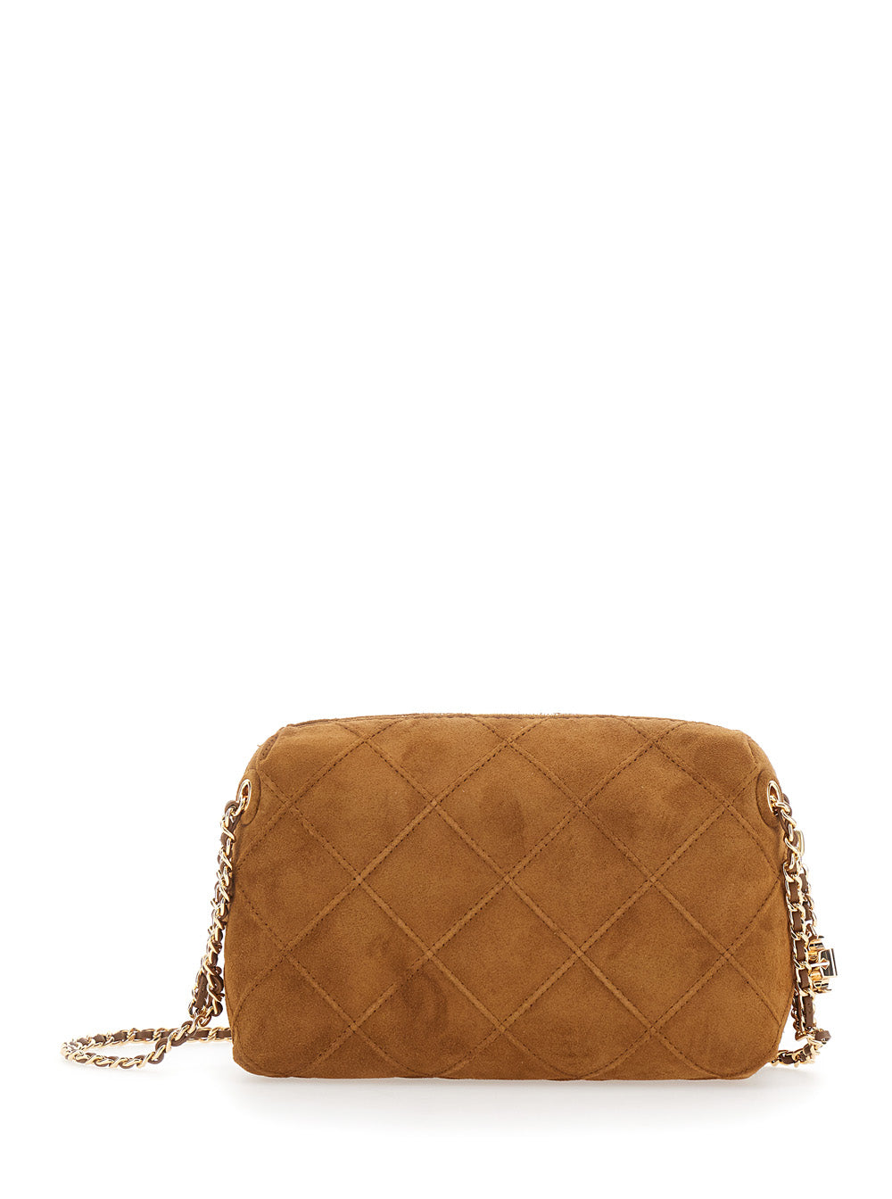 Fleming Shoulder Bag with Chain Strap and Suede Logo Charm Brown Women Bovine Crossbody