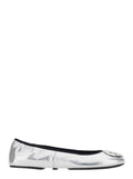 Ballet shoes Tory Burch Silver with Logo Plate on the Front and Ecoleather Elasticized Design for Women Metallic Ovine Nylon Ballerinas