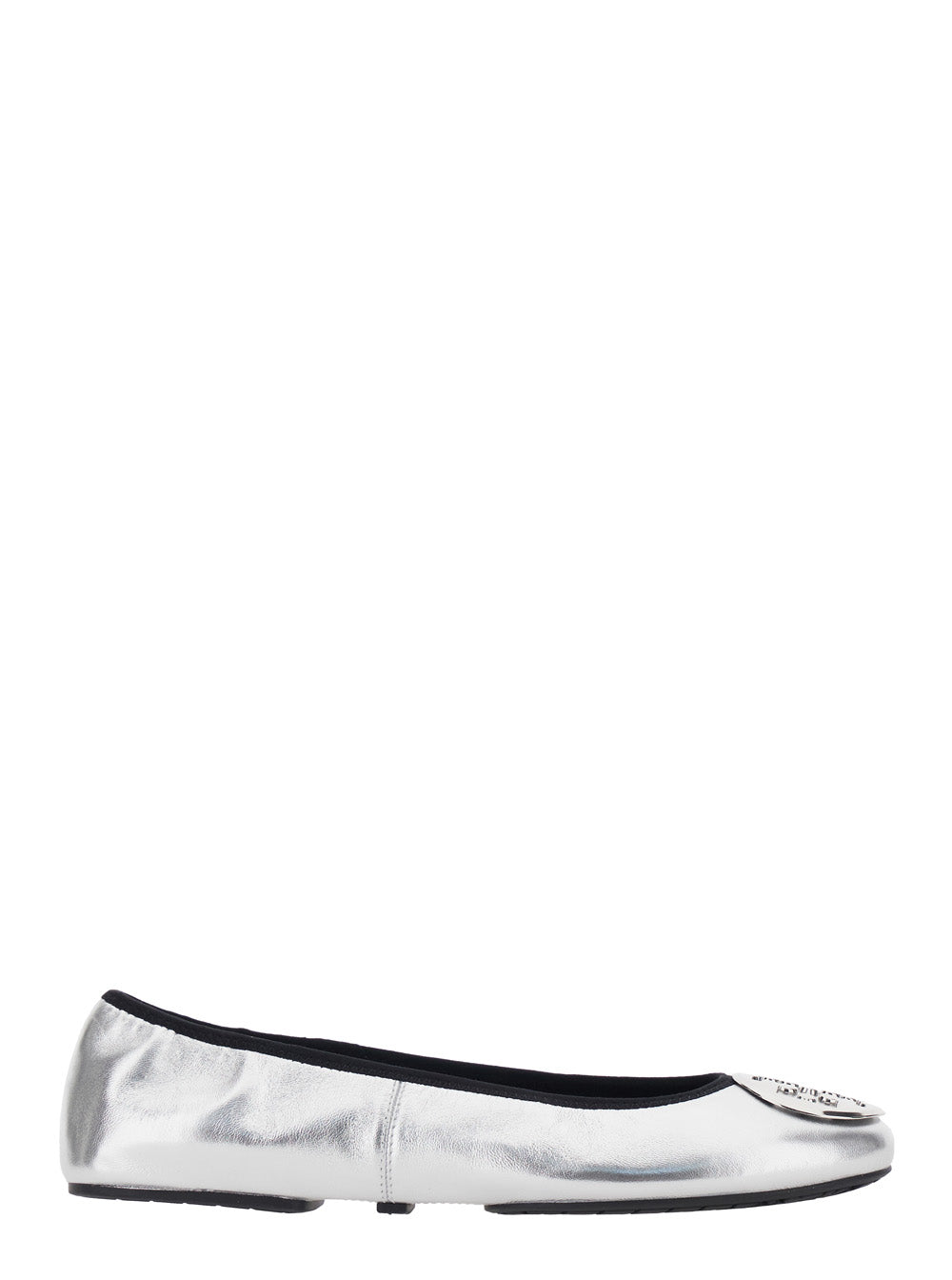 Ballet shoes Tory Burch Silver with Logo Plate on the Front and Ecoleather Elasticized Design for Women Metallic Ovine Nylon Ballerinas