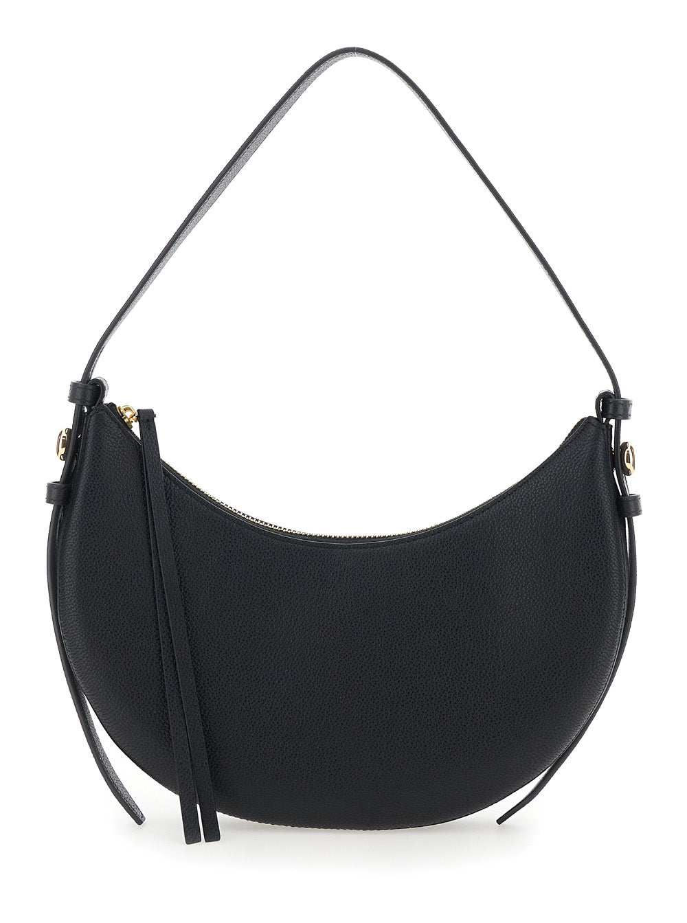 Shoulder Bag Romy Half Moon with Adjustable and Removable Strap Design in Black Hammered Leather for Women Cow