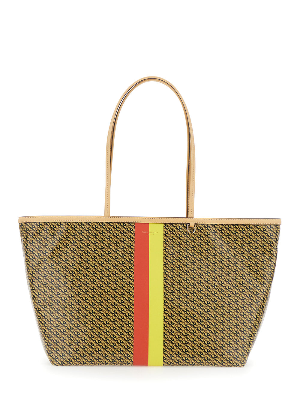Tote bag The Racer with All-Over Print and Multicolor Cotton Blend Stripes for Women Linen