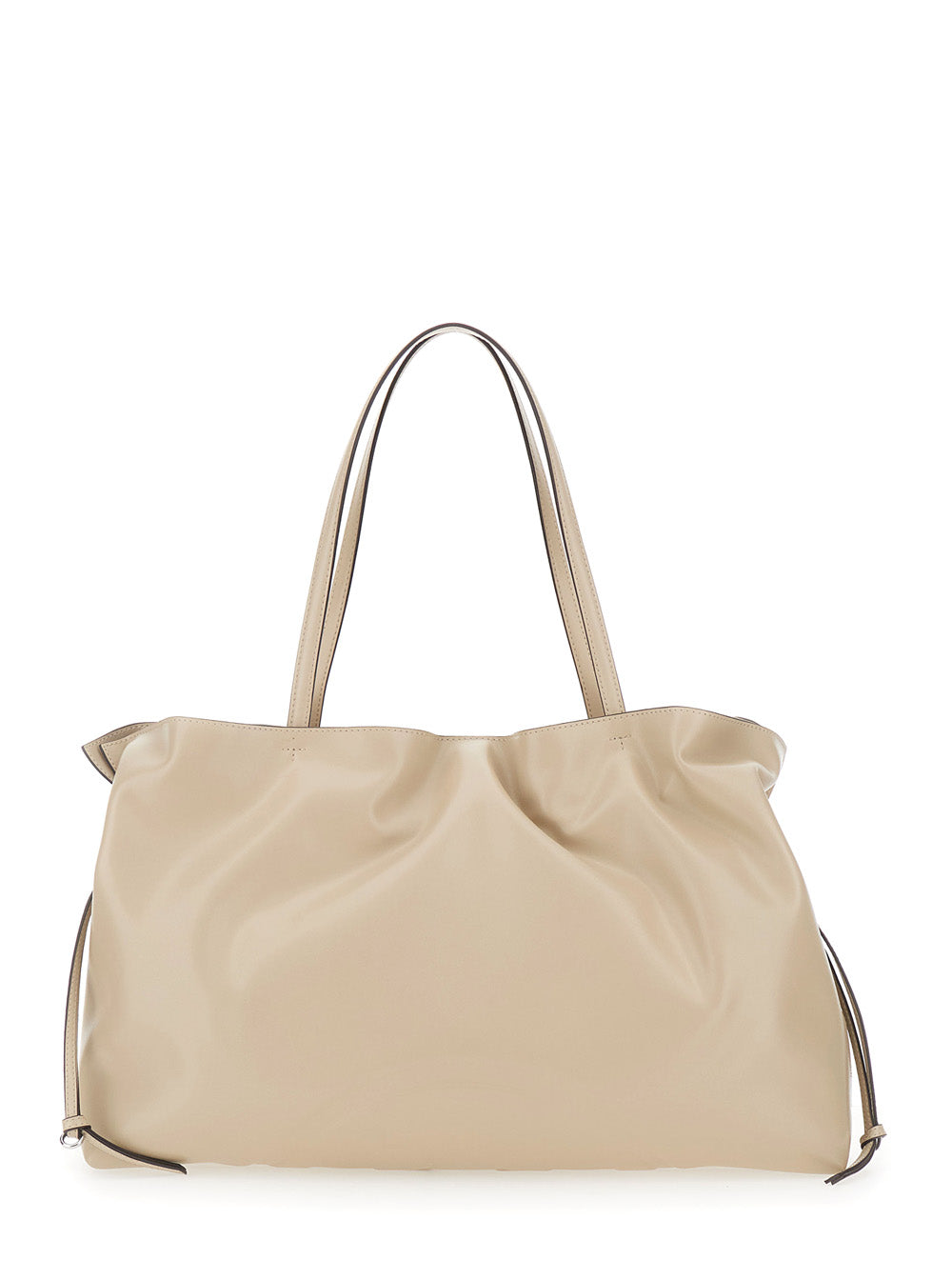 Shoulder Bag Ella with Drawstring Closure and Logo Embossed in Ecoleather Beige Women Polyester