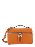 Romy Slim Orange Leather Crossbody Bag with Top Handle and Adjustable Removable Strap Cow