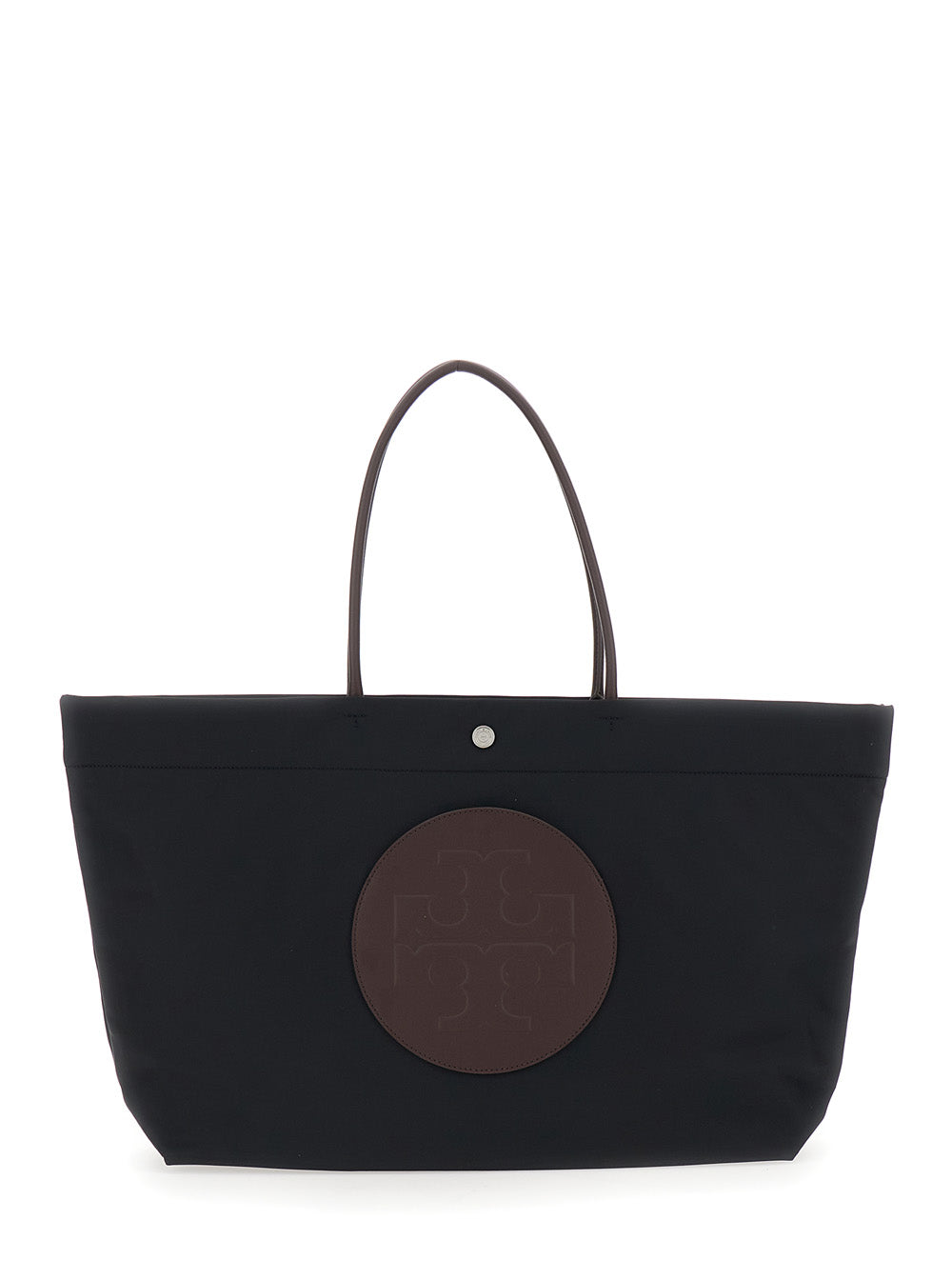 Ella Twist Tote Bag with Two Top Handles and Logo on Front in Black Ecoleather for Women Polyamide