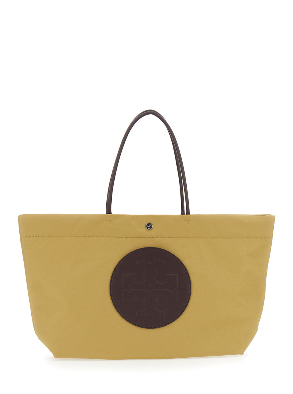 Ella Twist Tote Bag with Two Top Handles and Logo on Front in Yellow Ecoleather for Women Polyamide