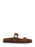 Romy Sandals with Logo Plate on the Front in Brown Suede for Women Bovine Flat Shoes