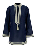 Blue Tunic with Contrast Details and Cotton Tassel for Women Blu Dress