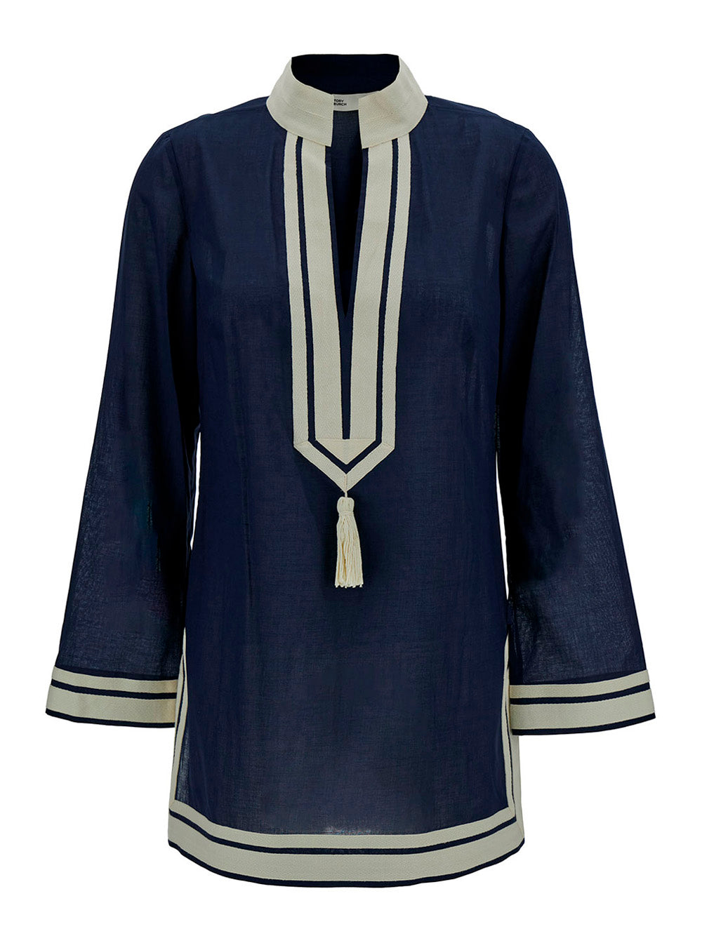 Blue Tunic with Contrast Details and Cotton Tassel for Women Blu Dress
