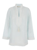 COTTON TORY TUNIC Blue Dress with V-Neck and Long Sleeves in for Women Light