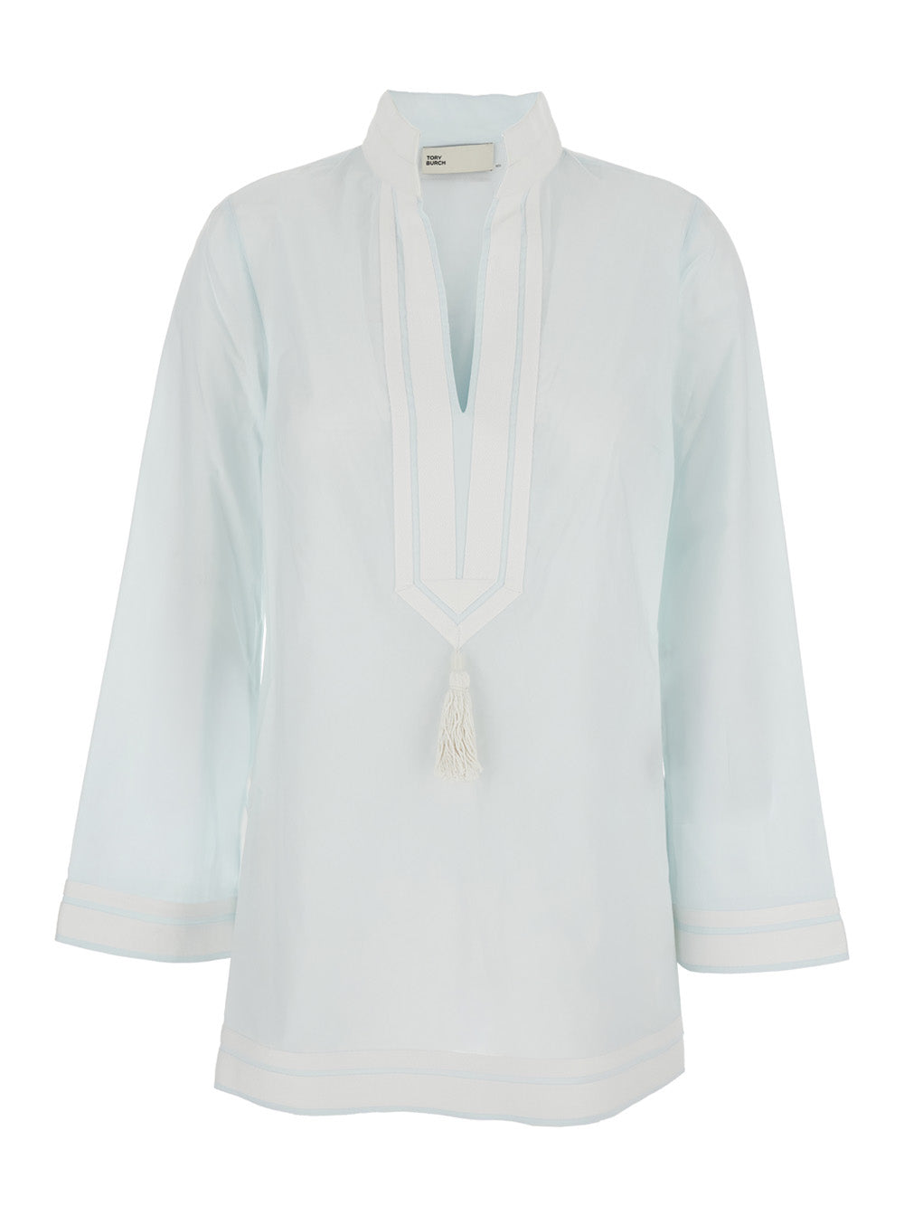 COTTON TORY TUNIC Blue Dress with V-Neck and Long Sleeves in for Women Light