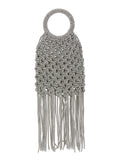 Handbag Maronti with Crystal Fringes and Knit Effect in Silver Tech Fabric for Women Metallic Polyester Hand Bags