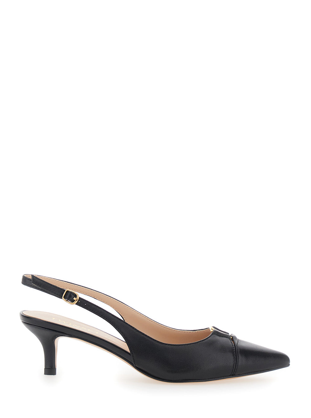Black Nera Pointed Toe Leather Pumps Fabric Heels