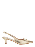 Pumps Pointed Design in Gold Fabric for Women Metallic Heels
