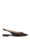 Ballet shoes with Pointed Design and Adjustable Strap in Black Leather for Women Fabric Ballerinas
