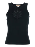 Sleeveless Top with Tone-on-Tone Floral Embroidery on the Front in Black Cotton for Women Tops