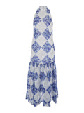 Long Floral Dress with High American Collar in Tech Fabric for Women Multicolor Ramie