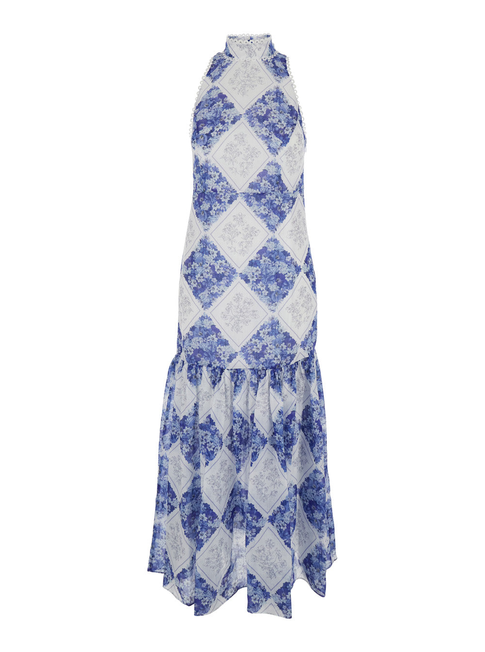 Long Floral Dress with High American Collar in Tech Fabric for Women Multicolor Ramie