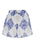 Multicolor Floral Shorts - with All-Over Geometric Print and Scalloped Hem in Ramie Women Bermuda