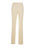 Beige Pants with Elastic Waist and Logo Plate on the Back Viscose Elastane Trousers