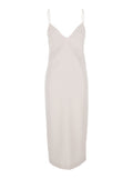 Long Sleeveless Dress with V-Neck and Single Vent at the Back in Pink Fabric for Women Polyester Viscose
