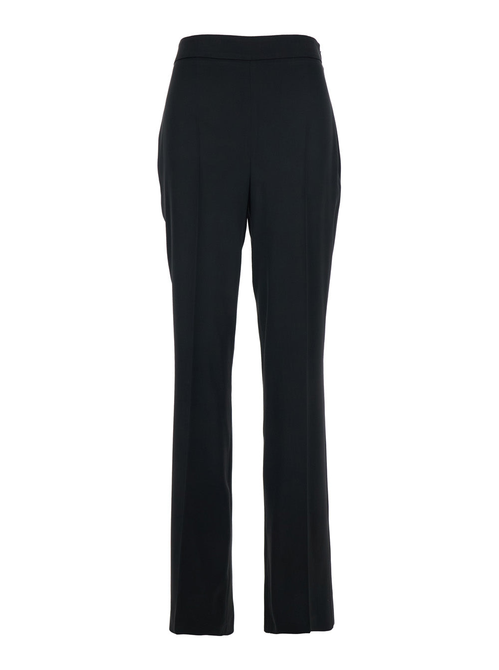 High-Waisted Pants with Zip Closure and Logo Plate on the Back Black Acetate Polyester Trousers