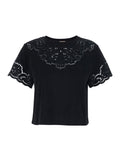 Black T-shirt with Lace Details in Cotton for Women Tshirts And Polo Shirts