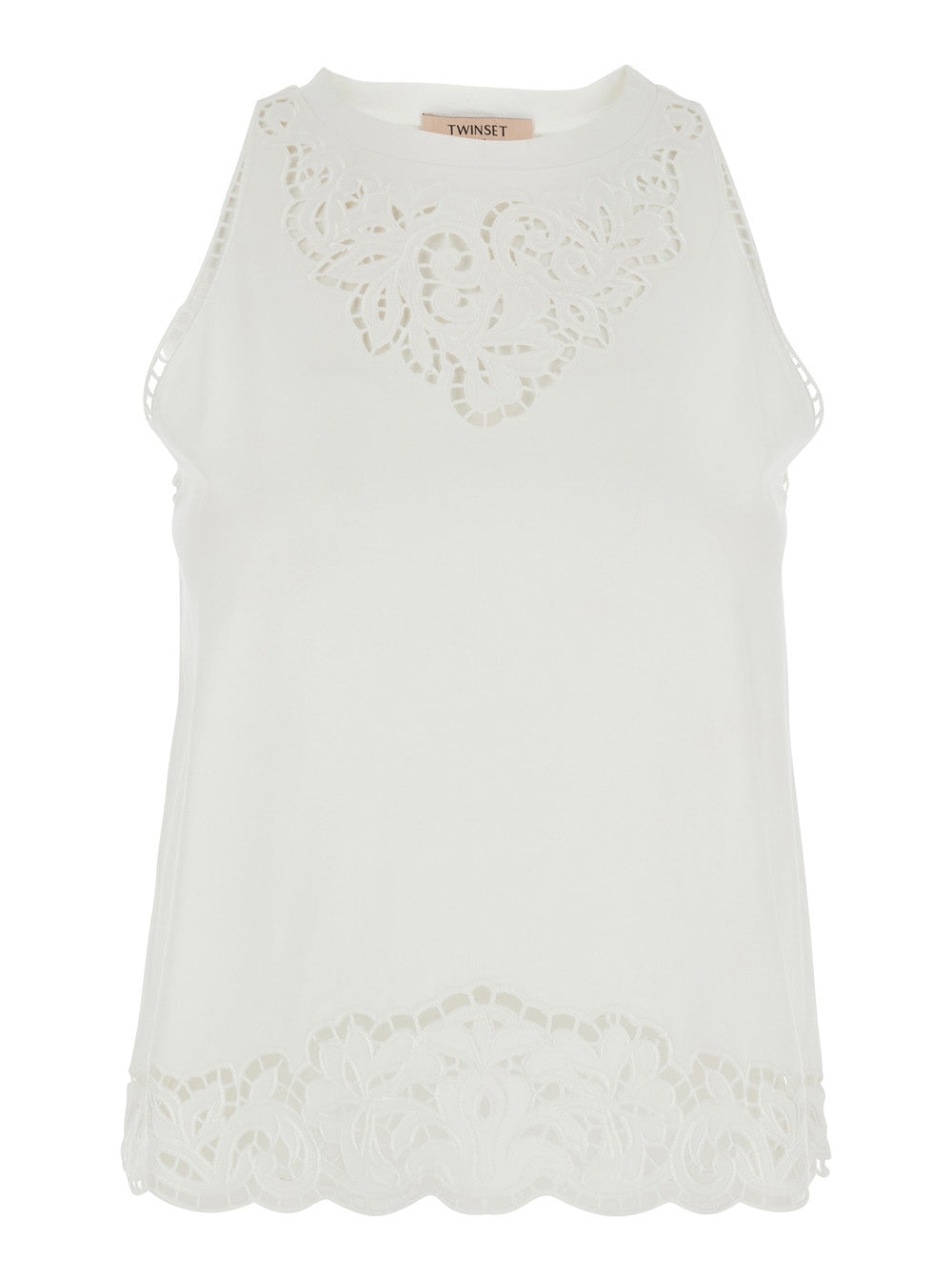 White Top with Cotton Lace Details for Women Tops