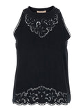 Top with Lace Details on the Neck and Hem in Black Cotton for Women Tops
