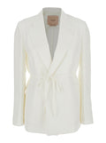WHITE BLAZER with Notched Revers and Button Closure in Linen Blend for Women Viscose Blazers