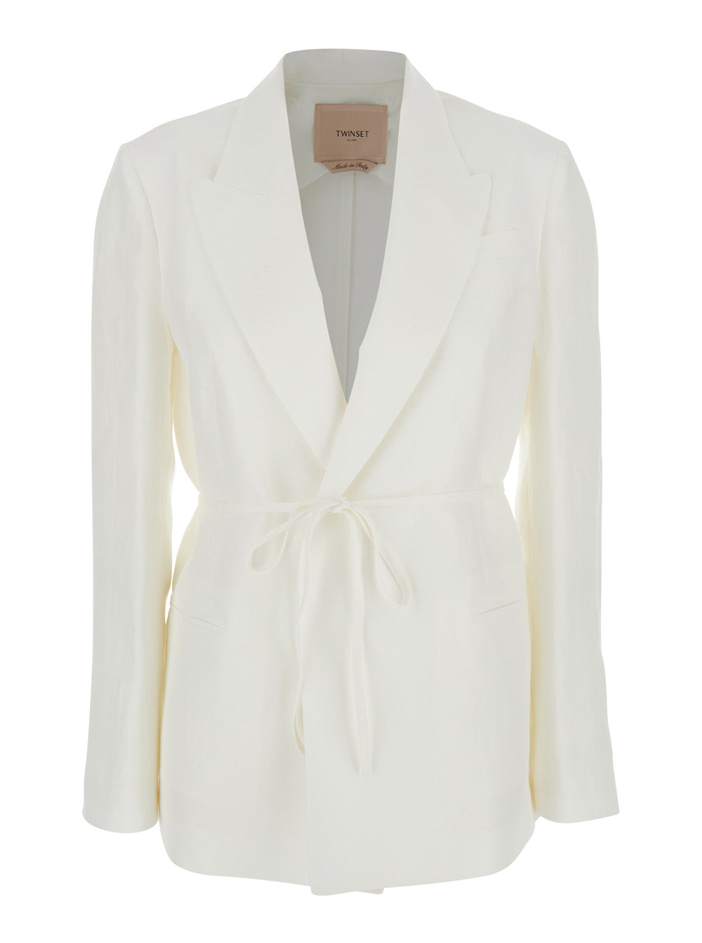 WHITE BLAZER with Notched Revers and Button Closure in Linen Blend for Women Viscose Blazers