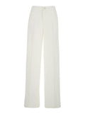 White Pants with Button and Zip Closure on the Front Logo Plate Back in Fabric for Women Linen Viscose Trousers