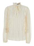 White Shirt with Lace Design and Knot at the Neck in Cotton Blend for Women Polyamide Blouses
