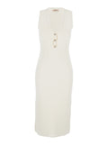 Long Dress White with V-Neck and Sleeves in Viscose for Women Polyamide