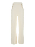 White Pants with Crochet Work and Elasticated Waist in Viscose Blend for Women Polyamide Trousers