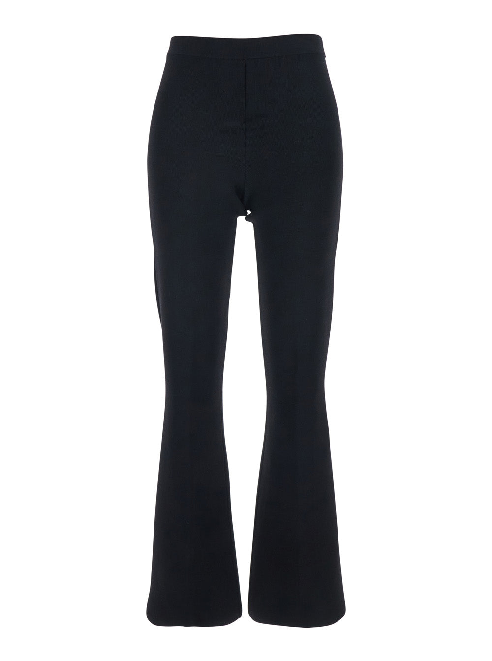 Black Ribbed Design Pants for Women Viscose Polyamide Elastane Trousers